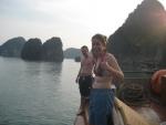 steeling our nerves before jumping from the junk in Halong Bay