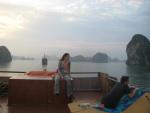appreciating the view from the junk in Halong Bay