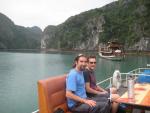 our overnight junk in the background as we swap to a different boat in Halong Bay