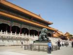 giant lions stand guard at the Forbidden City