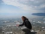 Heather checks out the ice in Lake Baikal