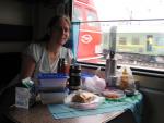 back on the train again - Heather prepares breakfast 