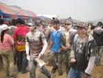 trendy teenagers covered in flour