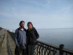 Heather and Drew stroll along the lake front in Listvyanka