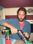 Drew celebrates our last night on the train with some Russian bubbly